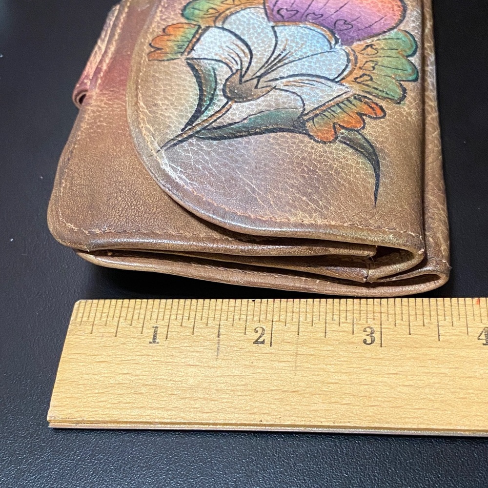 Vintage Sova hand painted Floral Leather small wallet - Picture 3 of 16